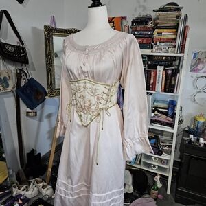 Sold. Elegant Pink Dress with Embroidered Corset